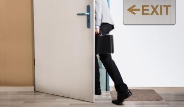 worker leaving the building